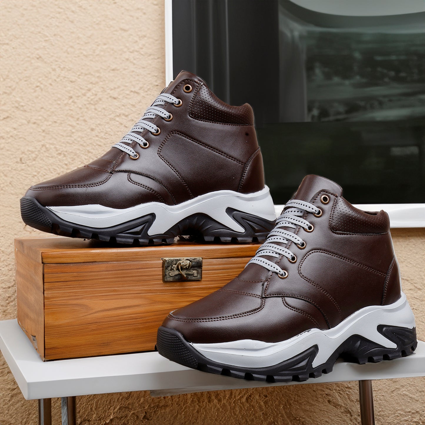 Men's 3 Inch Hidden Height Increasing Stylish Lace-up Boots