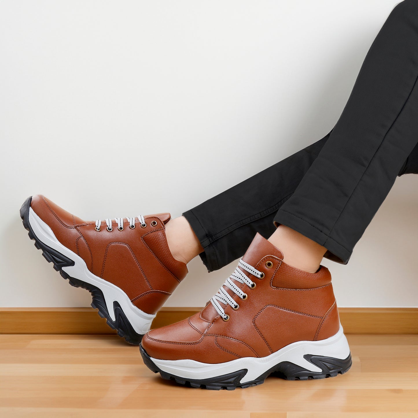 Men's 3 Inch Hidden Height Increasing Stylish Lace-up Boots