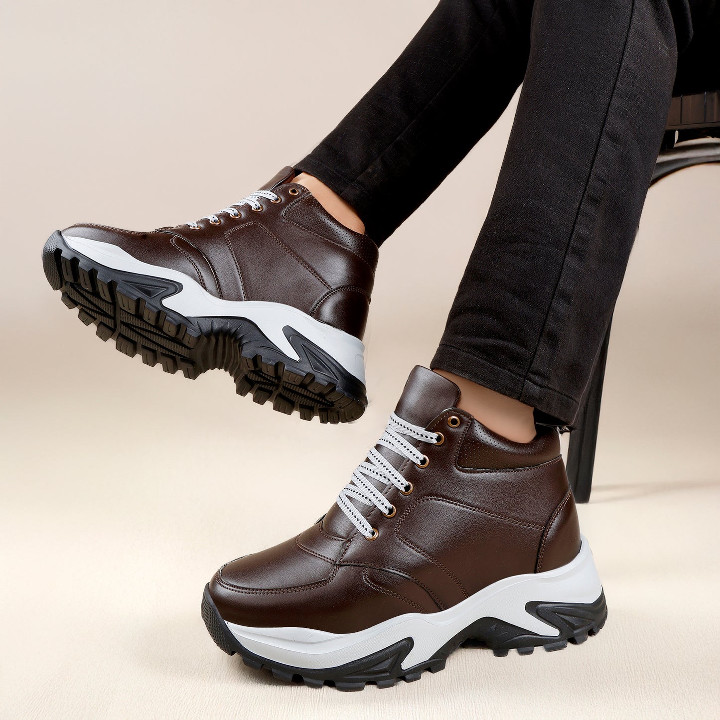 Men's 3 Inch Hidden Height Increasing Stylish Lace-up Boots