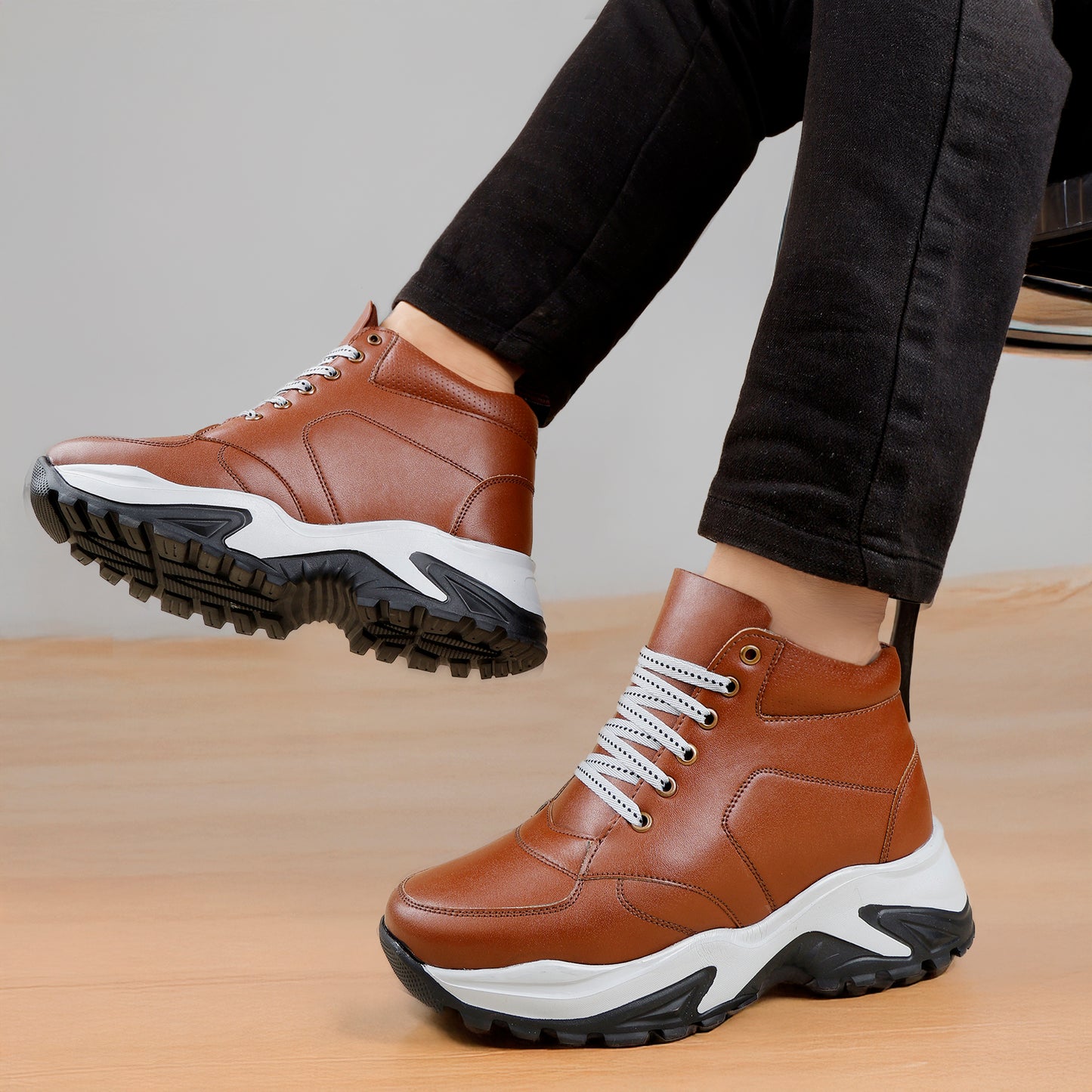 Men's 3 Inch Hidden Height Increasing Stylish Lace-up Boots