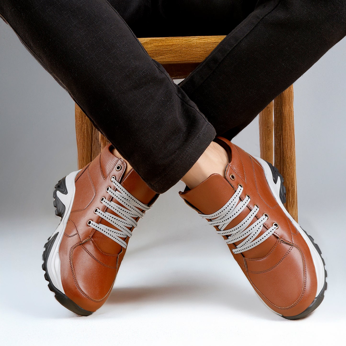 Men's 3 Inch Hidden Height Increasing Stylish Lace-up Boots