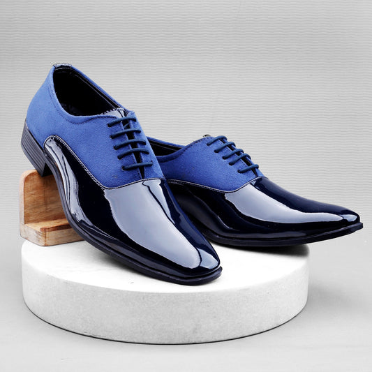 Bxxy's Faux Leather Semi Suede Classic Party Wear Lace-up Shoes for Men