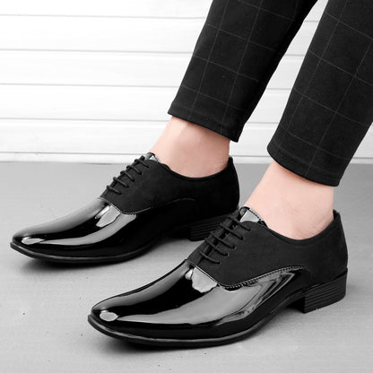 Bxxy's Faux Leather Semi Suede Classic Party Wear Lace-up Shoes for Men