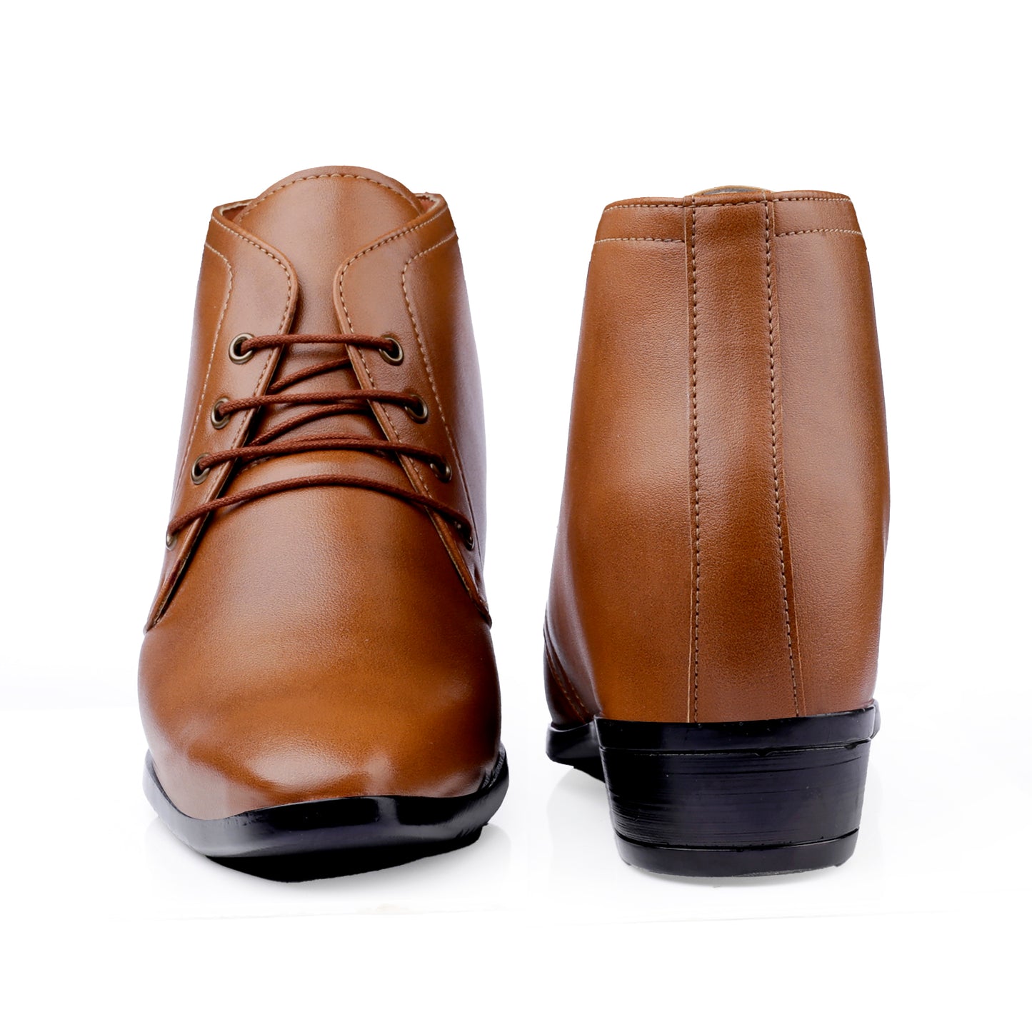 BXXY Men's 3.5 Inch Hidden Height Increasing Tan Formal Lace-up Boot With Faux Material Lace Up For Men