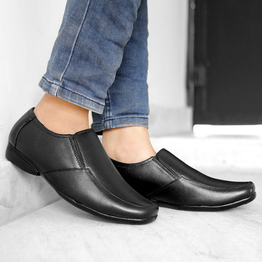 BXXY Men's Black Leather Office Wear Formal Shoes