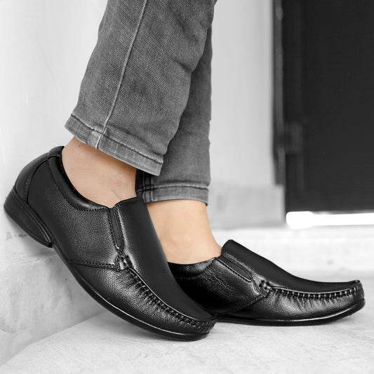BXXY Men's Black Leather Office Wear Formal Shoes