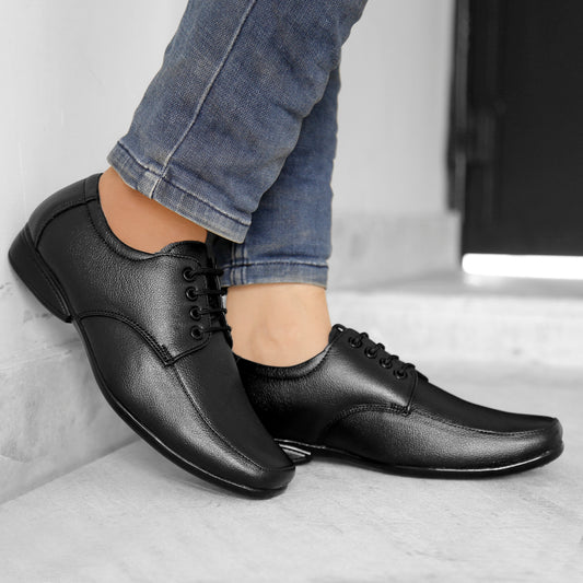 BXXY Men's Black Leather Office Wear Formal Lace-up Shoes
