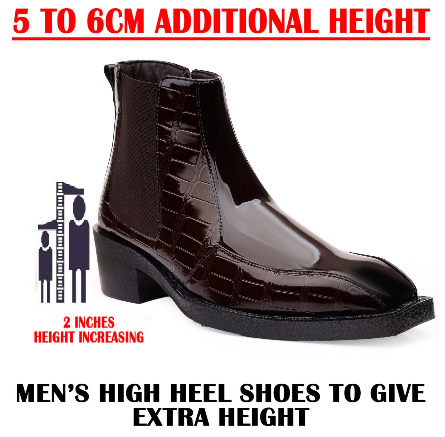 Men's Elevator Boots for Extra 2 Inches Height