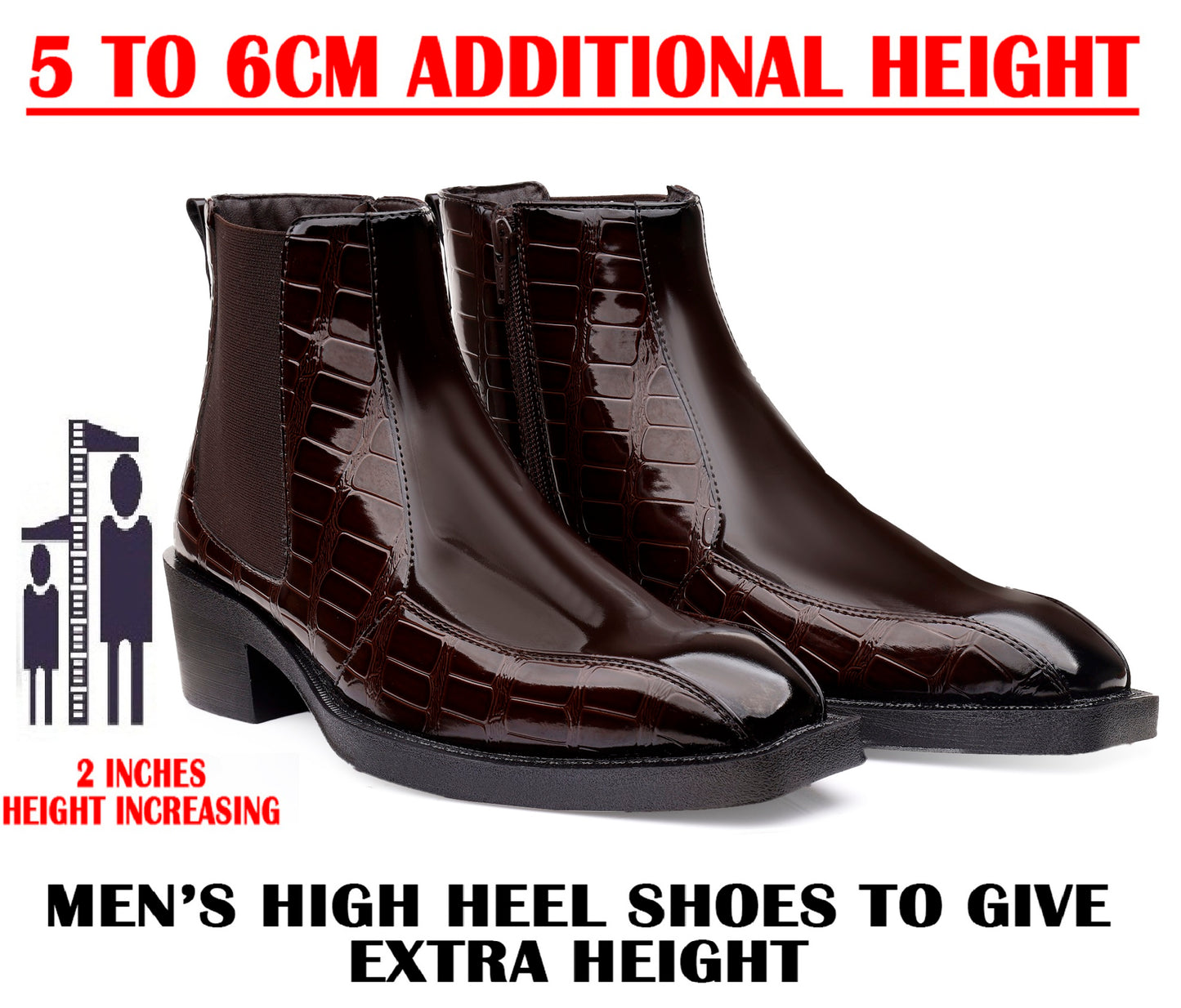 Men's Elevator Boots for Extra 2 Inches Height