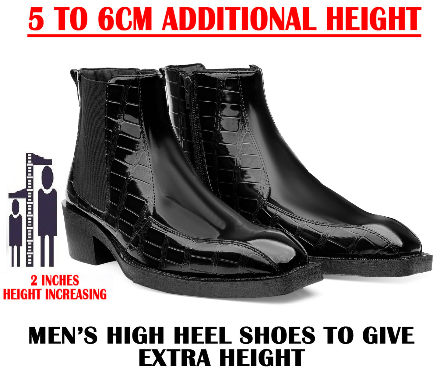 Men's Elevator Boots for Extra 2 Inches Height