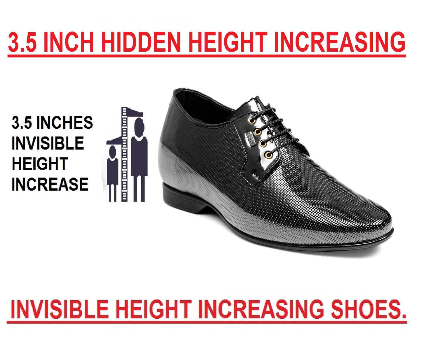 BXXY 9 cm (3.5 Inch) Height Increasing Patent Oxford Lace-Up Party Wear Shoes