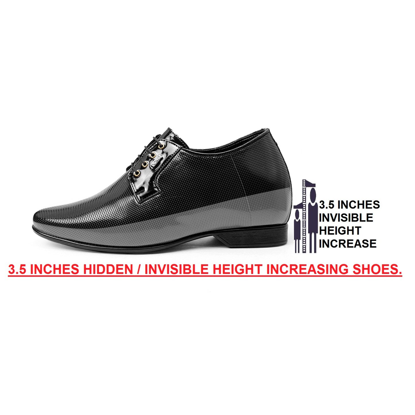 BXXY 9 cm (3.5 Inch) Height Increasing Casual Shoe Oxford Lace-Up Semi Brogue l Patent Faux Leather Shoes