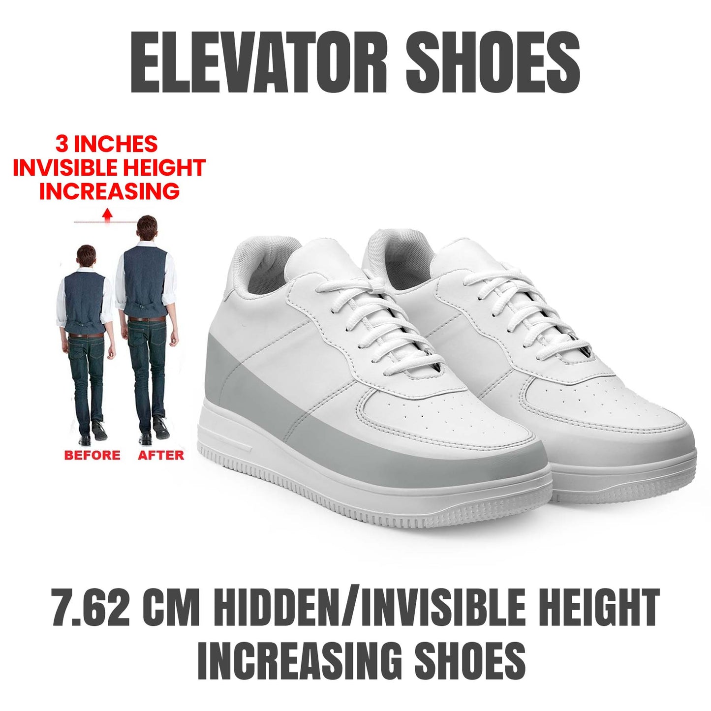 BXXY Invisible Height Boost Shoes for Men 3 Inch Lift Casual Sneakers