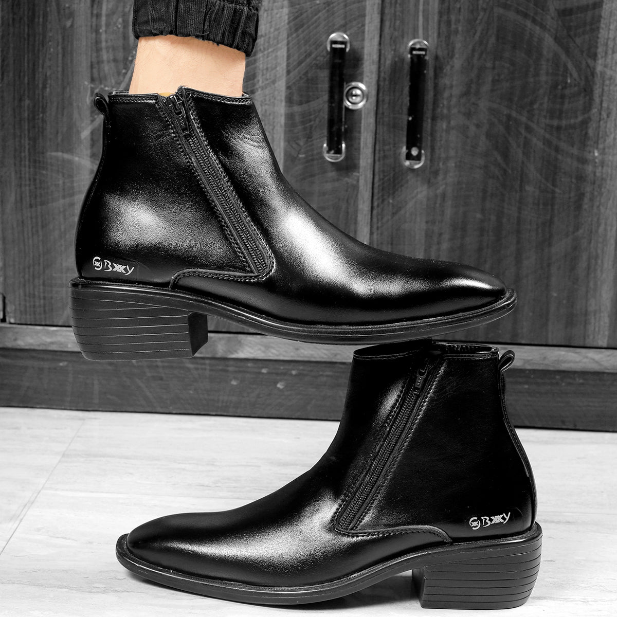 Men's Office Wear Formal Height Increasing Zipper Slip-on Ankel Boots
