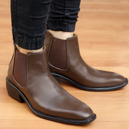 Bxxy's 2 Inch Height Increasing Vegan Leather  Comfortable Slip-on Chelsea Boots for Men