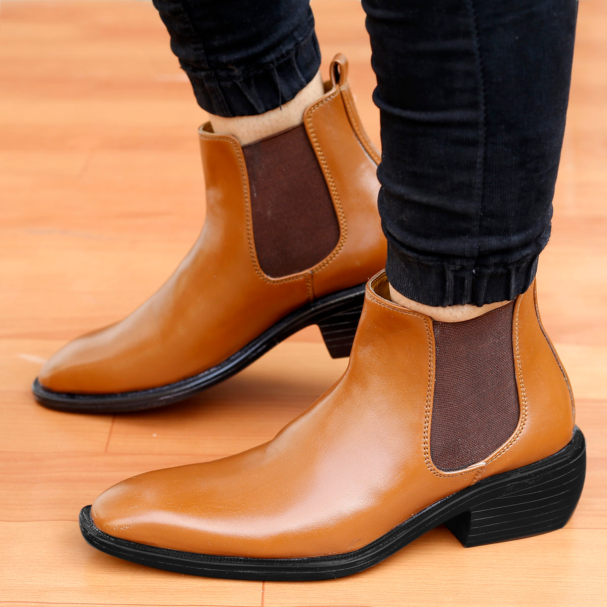 Bxxy's 3 Inch Hidden Height Increasing Faux Leather Chelsea Boots for Men