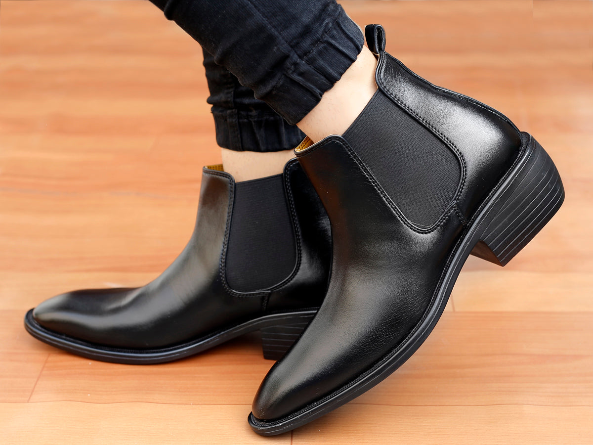 Bxxy's 3 Inch Hidden Height Increasing Faux Leather Chelsea Boots for Men