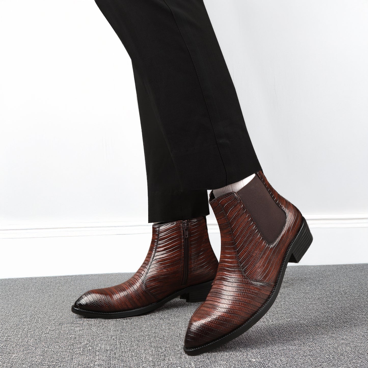 Classic Croc-Embossed Chelsea Boot for Modern Gentlemen