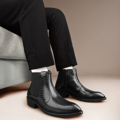 Classic Croc-Embossed Chelsea Boot for Modern Gentlemen