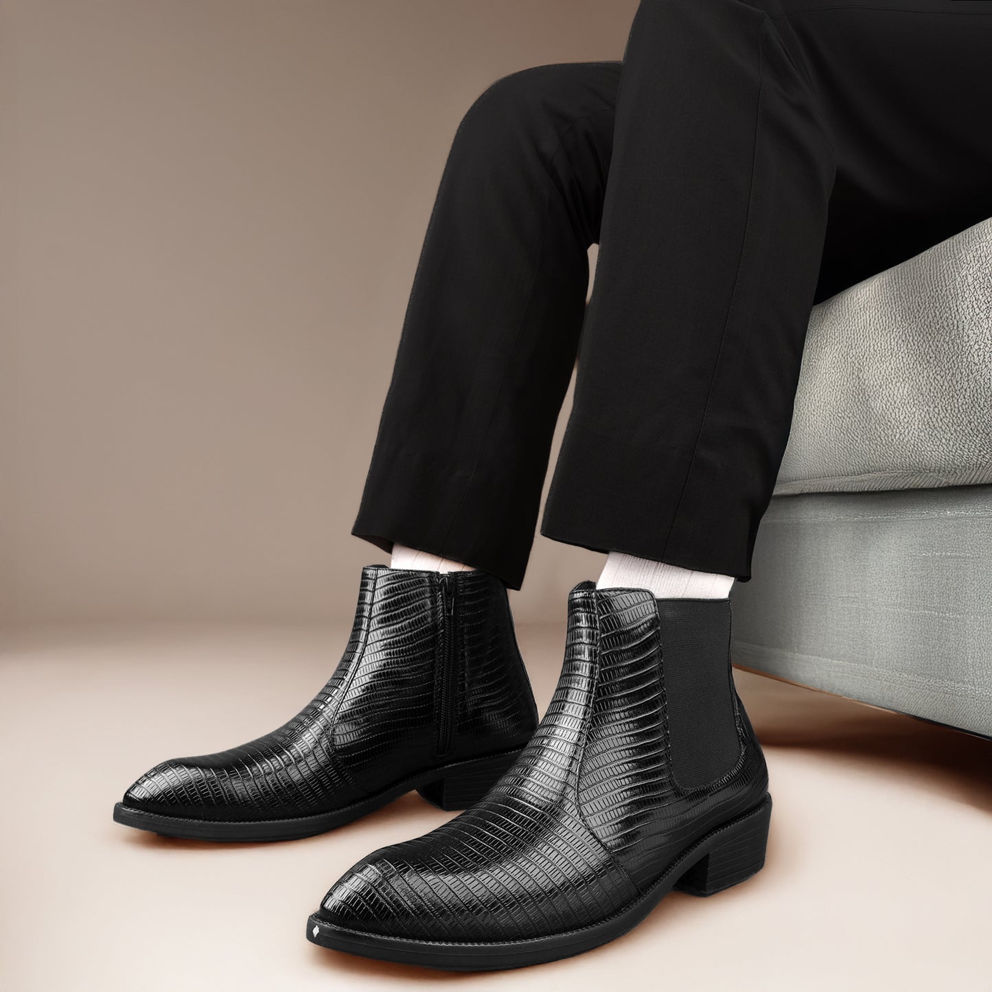 Classic Croc-Embossed Chelsea Boot for Modern Gentlemen