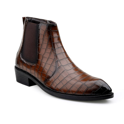 Men’s Designer Croc-Pattern Chelsea Boots – Premium Leather & Classic Style