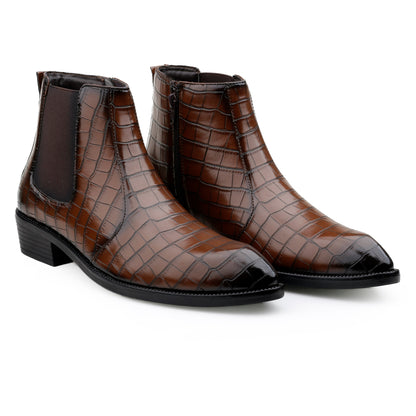 Men’s Croc-Pattern Height-Boost Chelsea Boots – Step Taller, Look Sharper