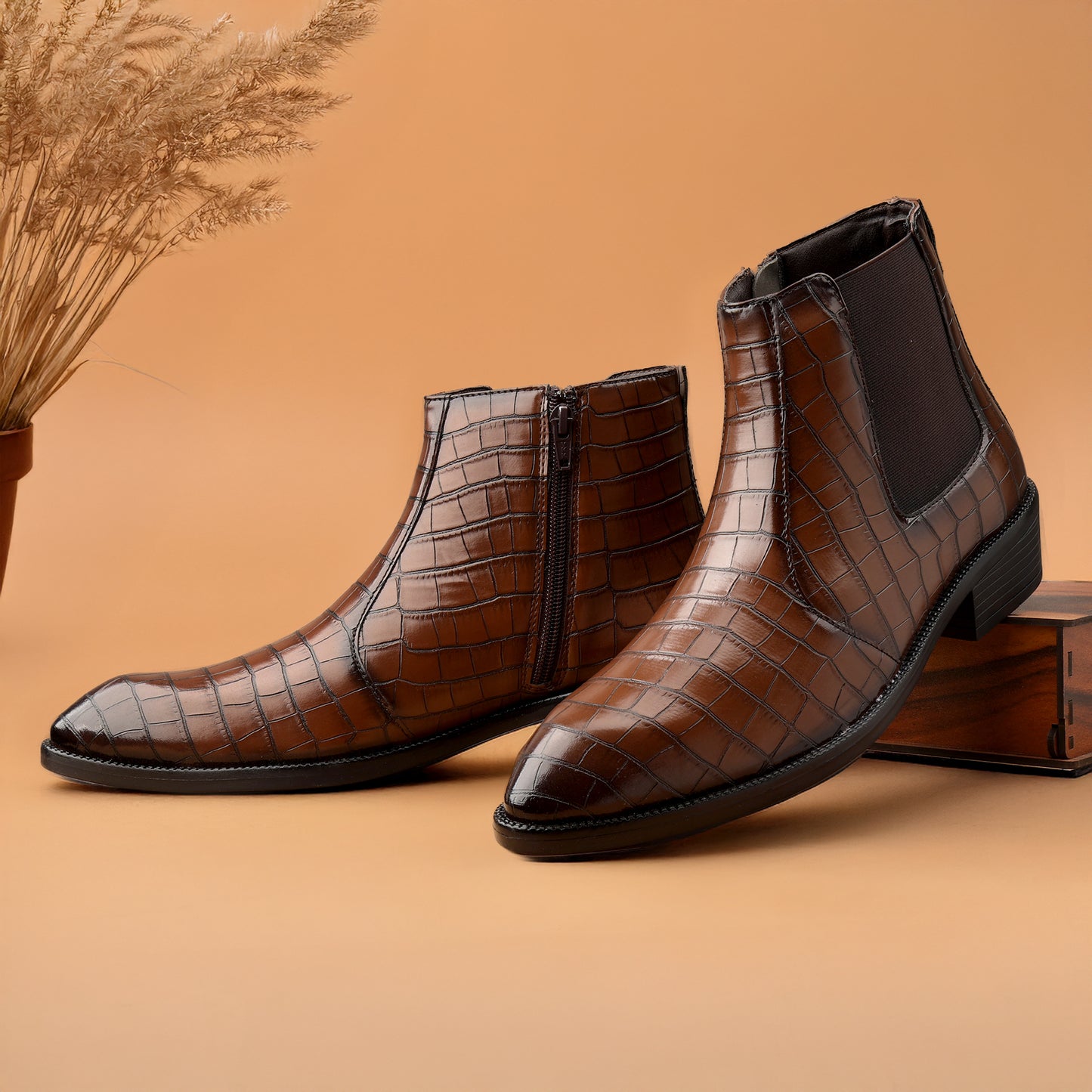 Men’s Designer Croc-Pattern Chelsea Boots – Premium Leather & Classic Style