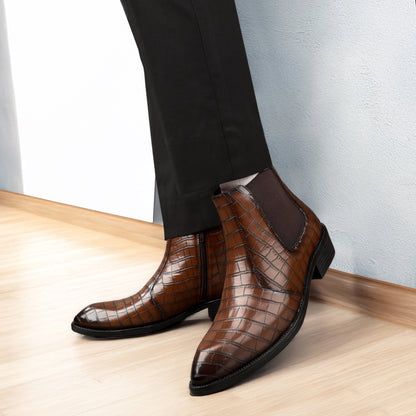 Men’s Croc-Pattern Height-Boost Chelsea Boots – Step Taller, Look Sharper