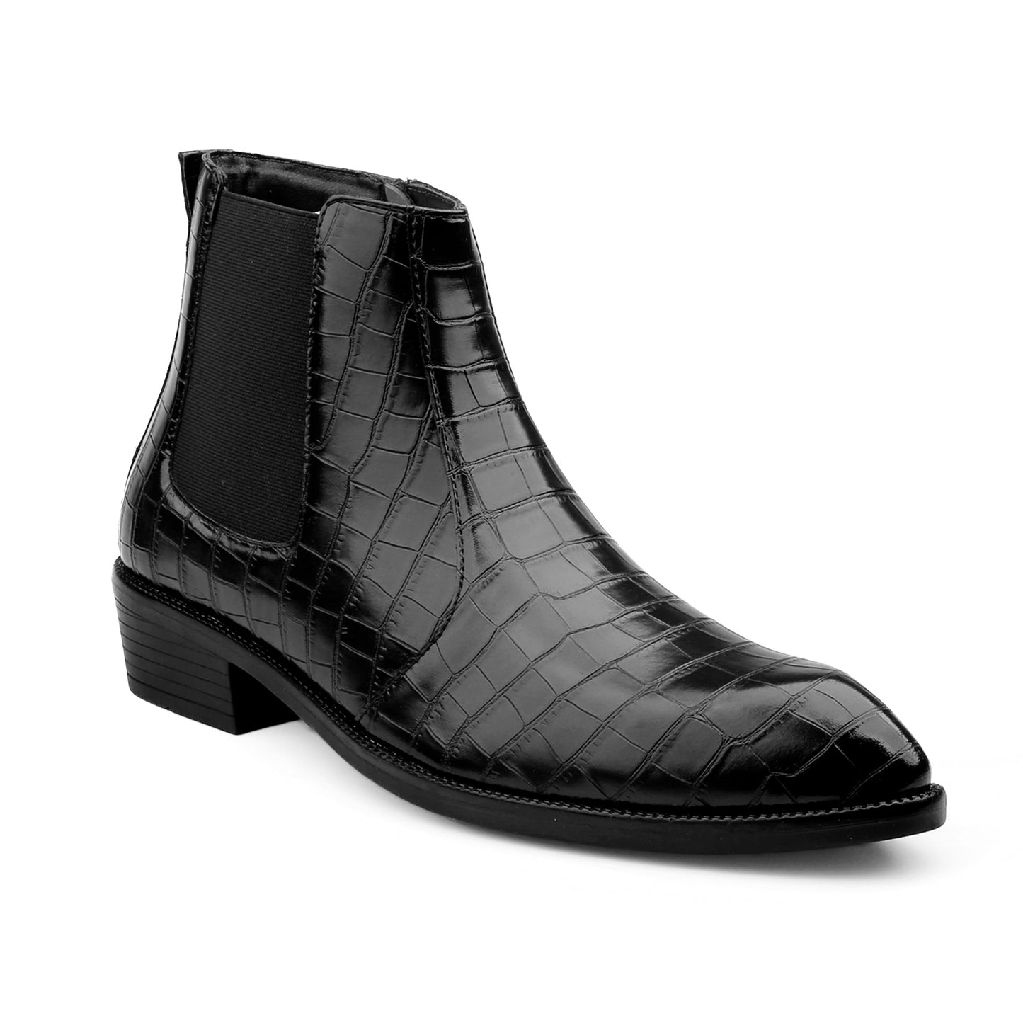 Men’s Croc-Pattern Height-Boost Chelsea Boots – Step Taller, Look Sharper