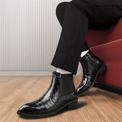 Men’s Croc-Pattern Height-Boost Chelsea Boots – Step Taller, Look Sharper