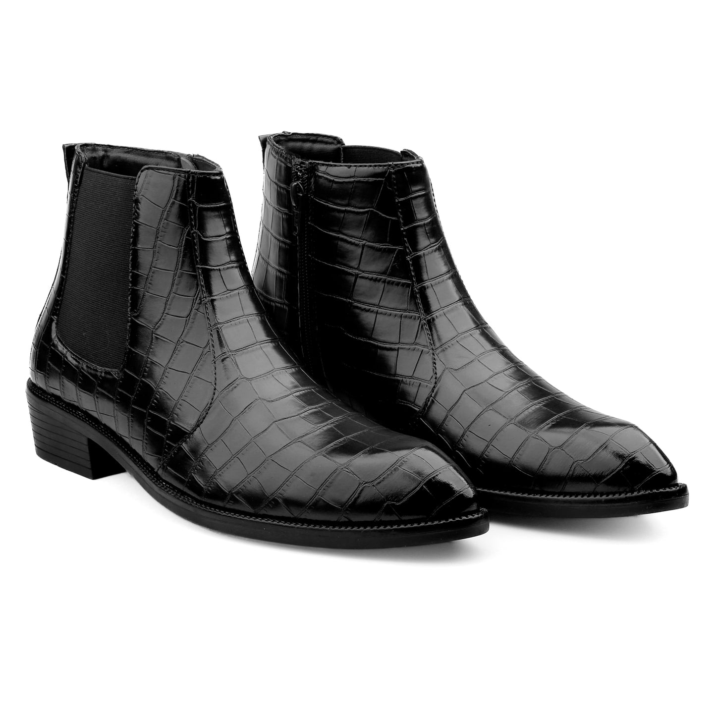 Men’s Croc-Pattern Height-Boost Chelsea Boots – Step Taller, Look Sharper