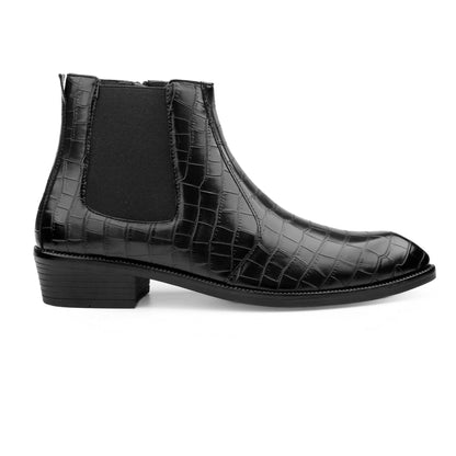 Men’s Croc-Pattern Height-Boost Chelsea Boots – Step Taller, Look Sharper
