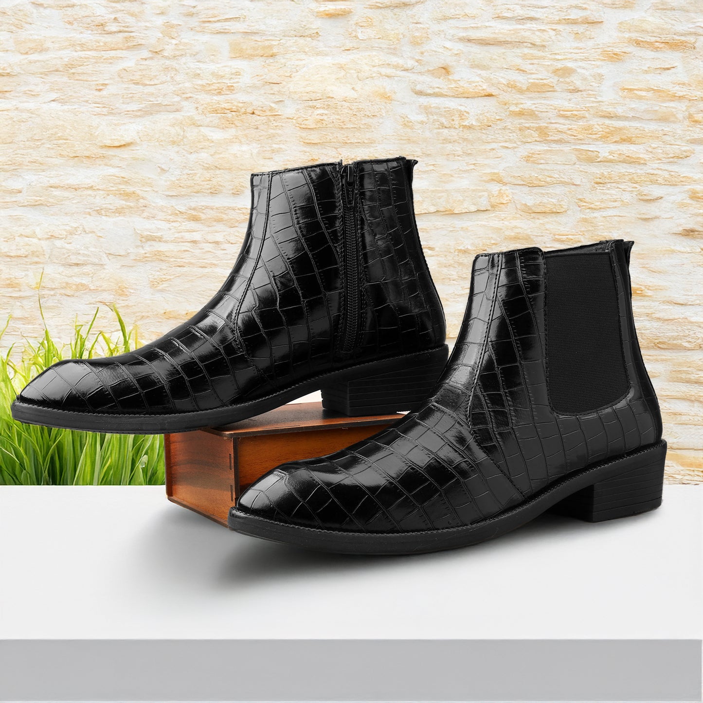 Men’s Designer Croc-Pattern Chelsea Boots – Premium Leather & Classic Style