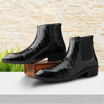 Men’s Croc-Pattern Height-Boost Chelsea Boots – Step Taller, Look Sharper