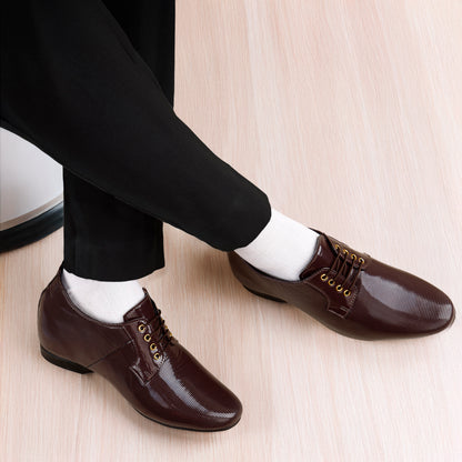 BXXY 9 cm (3.5 Inch) Height Increasing Patent Oxford Lace-Up Party Wear Shoes