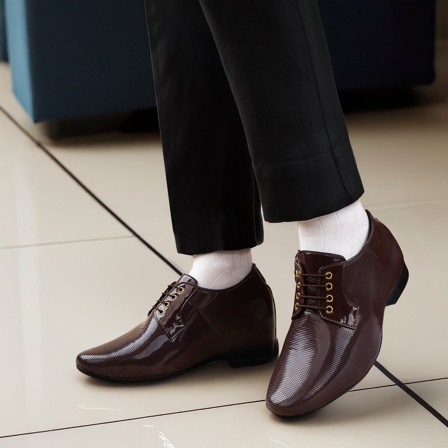 BXXY 9 cm (3.5 Inch) Height Increasing Patent Oxford Lace-Up Party Wear Shoes