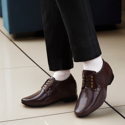 BXXY 9 cm (3.5 Inch) Height Increasing Patent Oxford Lace-Up Party Wear Shoes