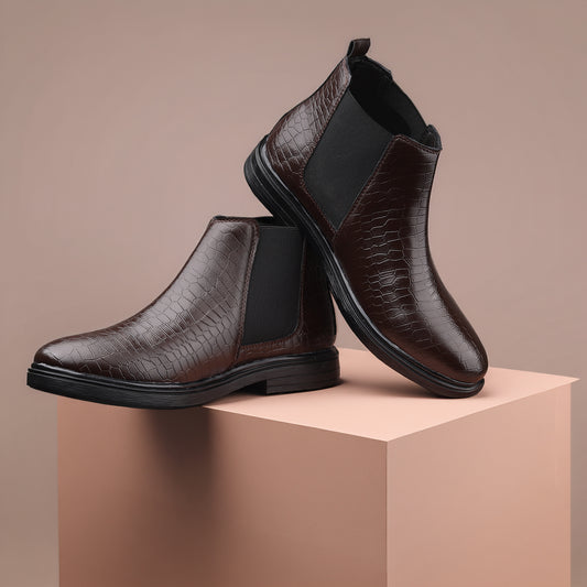 Modern Croc Pattern Chelsea Boots – Premium Men’s Footwear