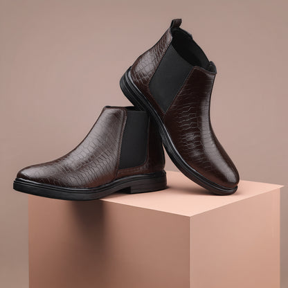 Premium Croc Finish Ankle Boots for Men – Smart Casual Wear