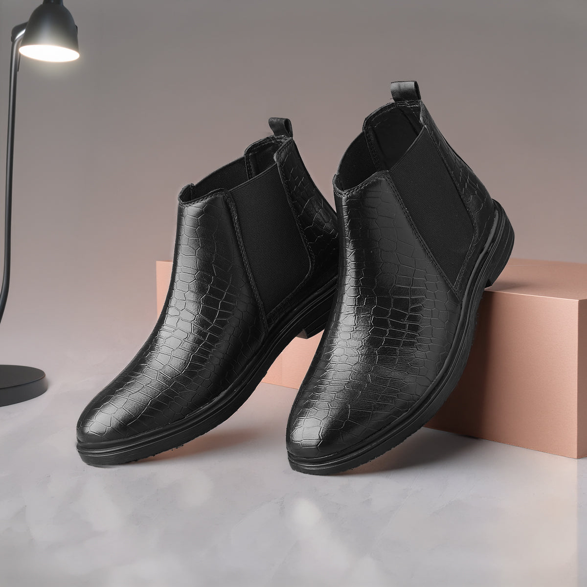 Premium Croc Finish Ankle Boots for Men – Smart Casual Wear
