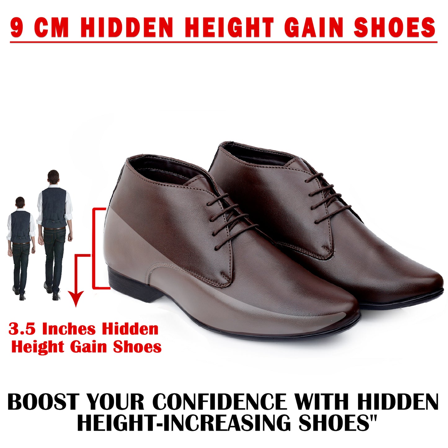 BXXY Hidden Height Increasing Lace-Up Derby Shoes 3.5 Inch