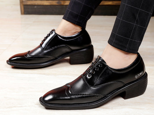 Men's Stylish Full Brogue Height Increasing Lace-up Shoes