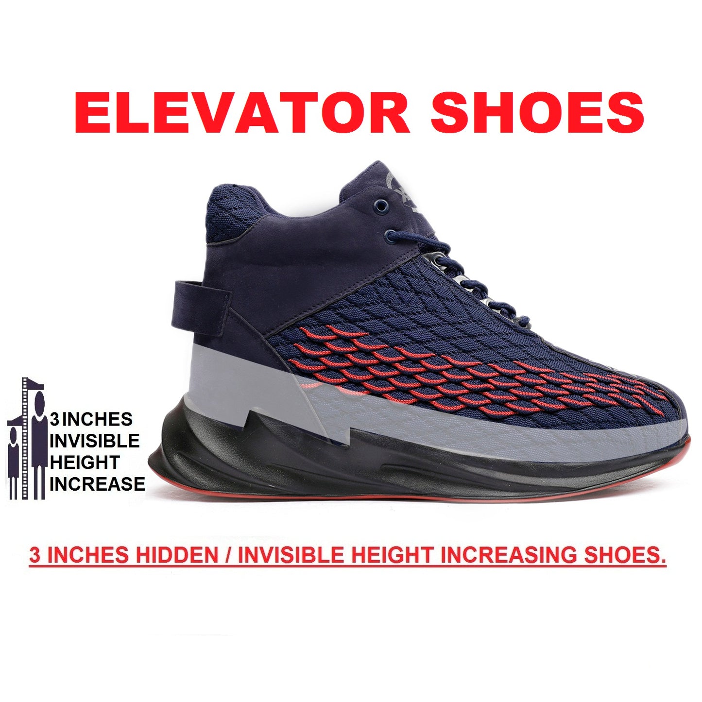 BXXY Men's 3 Inch Hidden Height Increasing/Height Elevator Stylish Casual Sports Running Shoes