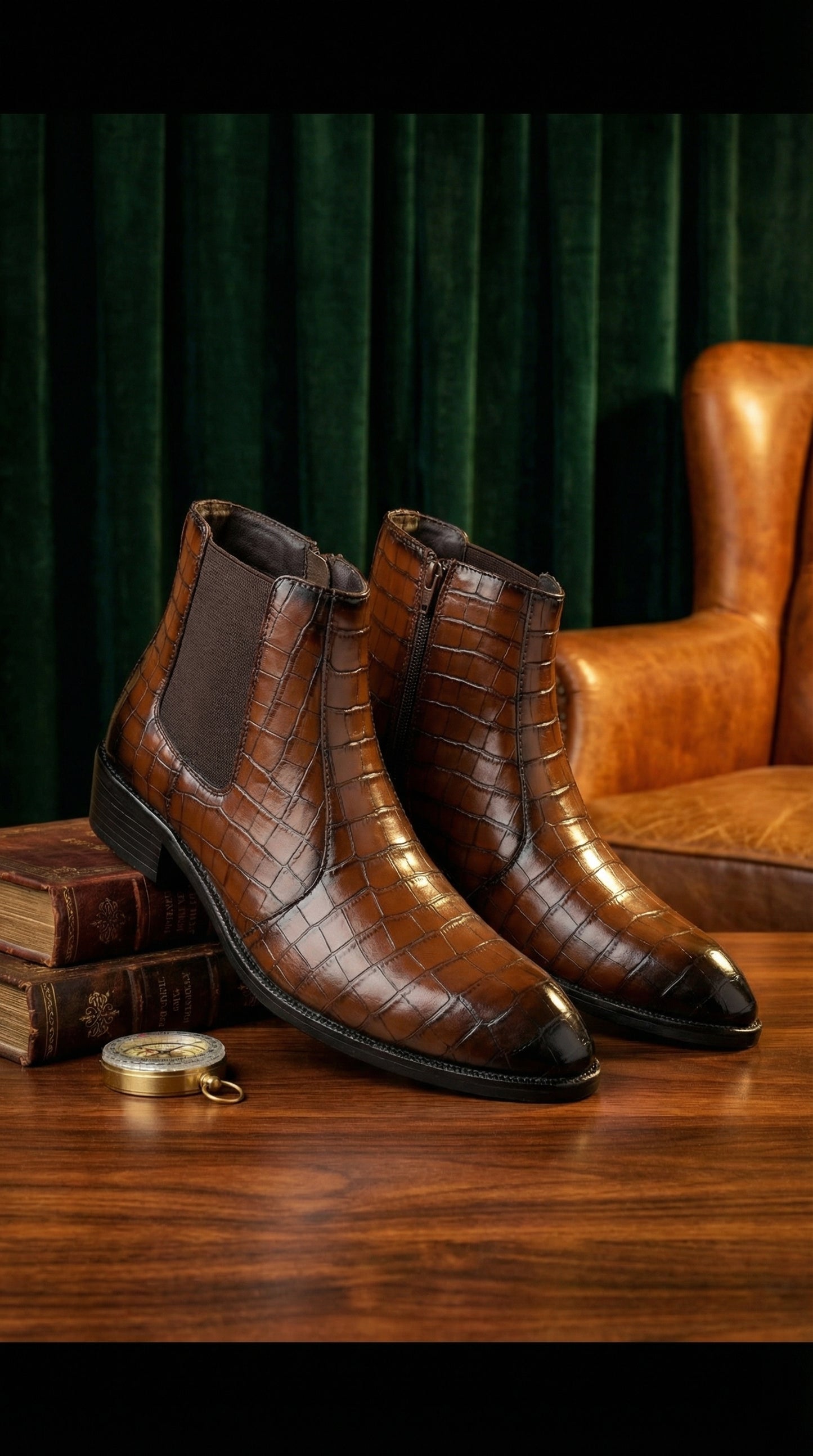 Men’s Designer Croc-Pattern Chelsea Boots – Premium Leather & Classic Style
