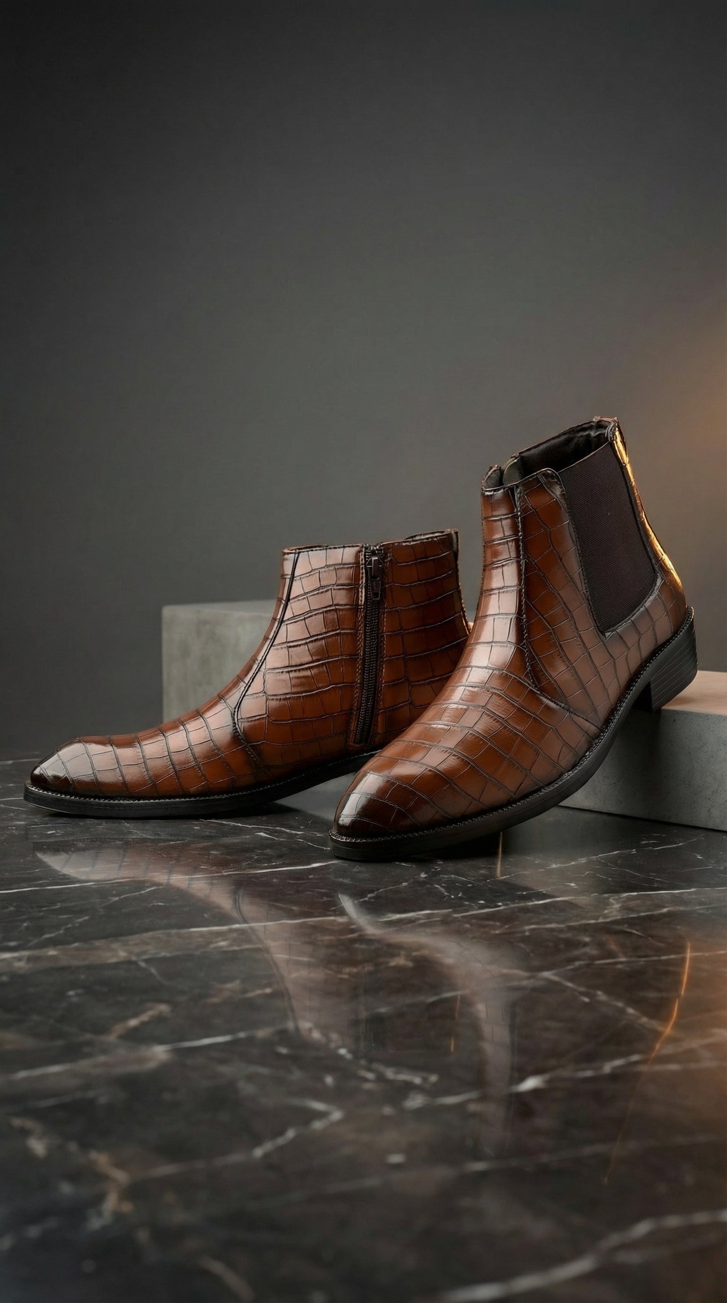 Men’s Croc-Pattern Height-Boost Chelsea Boots – Step Taller, Look Sharper