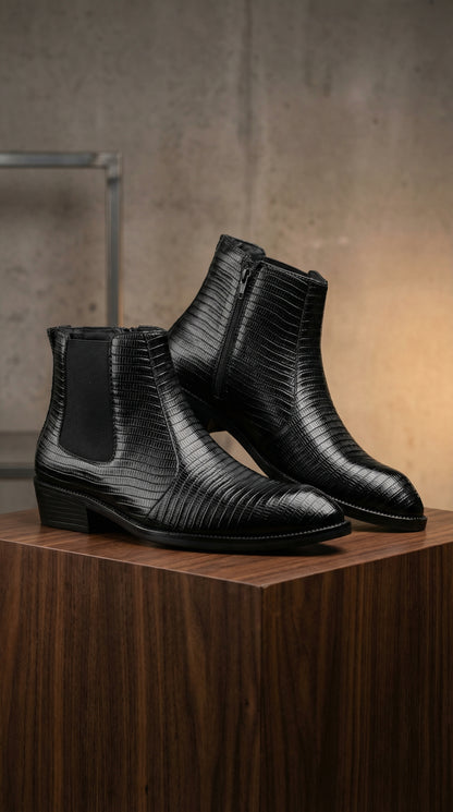 Classic Croc-Embossed Chelsea Boot for Modern Gentlemen