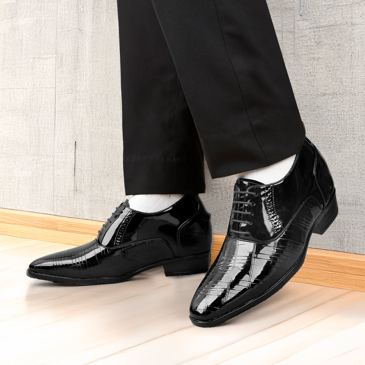 Mens Wedding Wear Elevator Shoes 9CM Hidden Lift Black