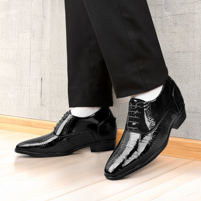 Mens Wedding Wear Elevator Shoes 9CM Hidden Lift Black
