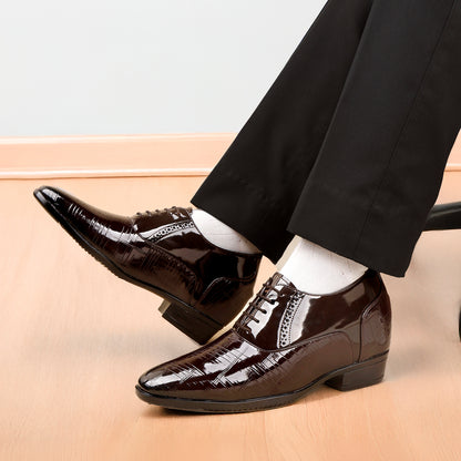 Mens Wedding Wear Elevator Shoes  9CM Hidden Lift Brown