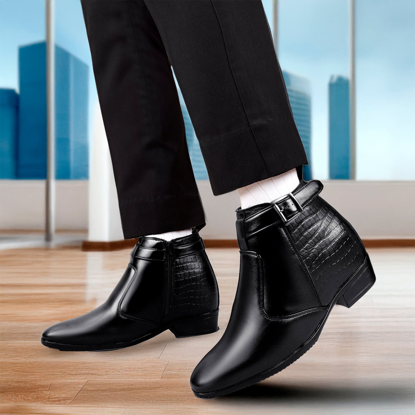 Executive Men’s Elevator Dress Boots – Hidden 9cm Height Boost - Black